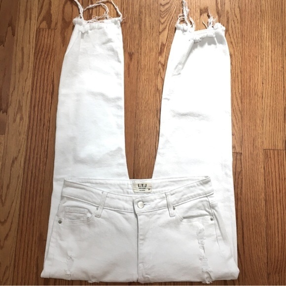 L.T.J. Letter To Juliet High Rise White Romeo Distressed Straight Raw Hem Jeans - Picture 15 of 16
